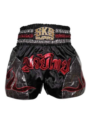 SKS Fire Muaythai Short (Black/Silver/Red)